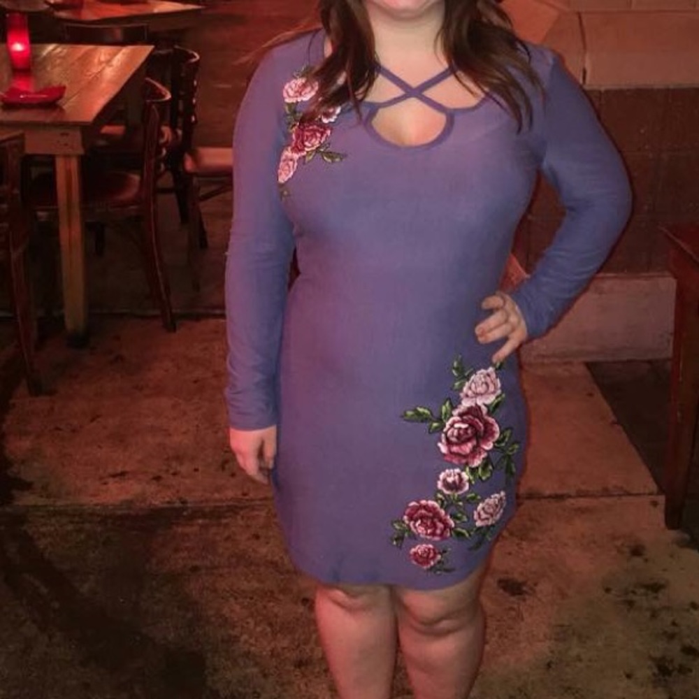 Derek heart purple long sleeve dress with flowers